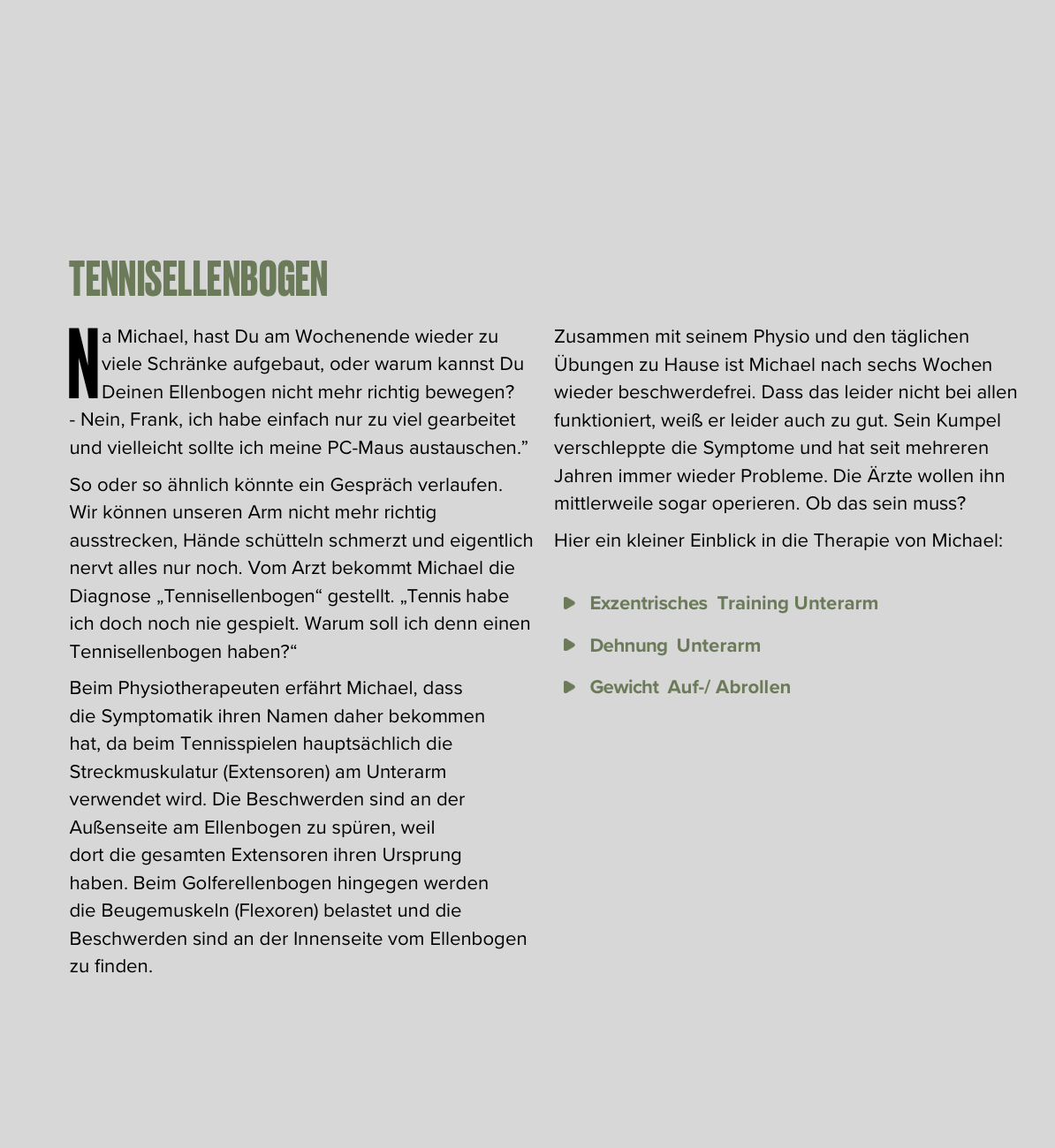 Beispielseite aus der Physio-Bibel: Tennisellenbogen